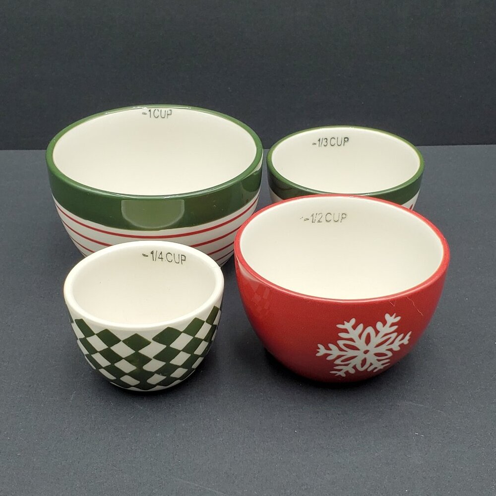Holiday Time Measuring Cups Christmas Snowflake Polka Dots Stripes Nesting Cups